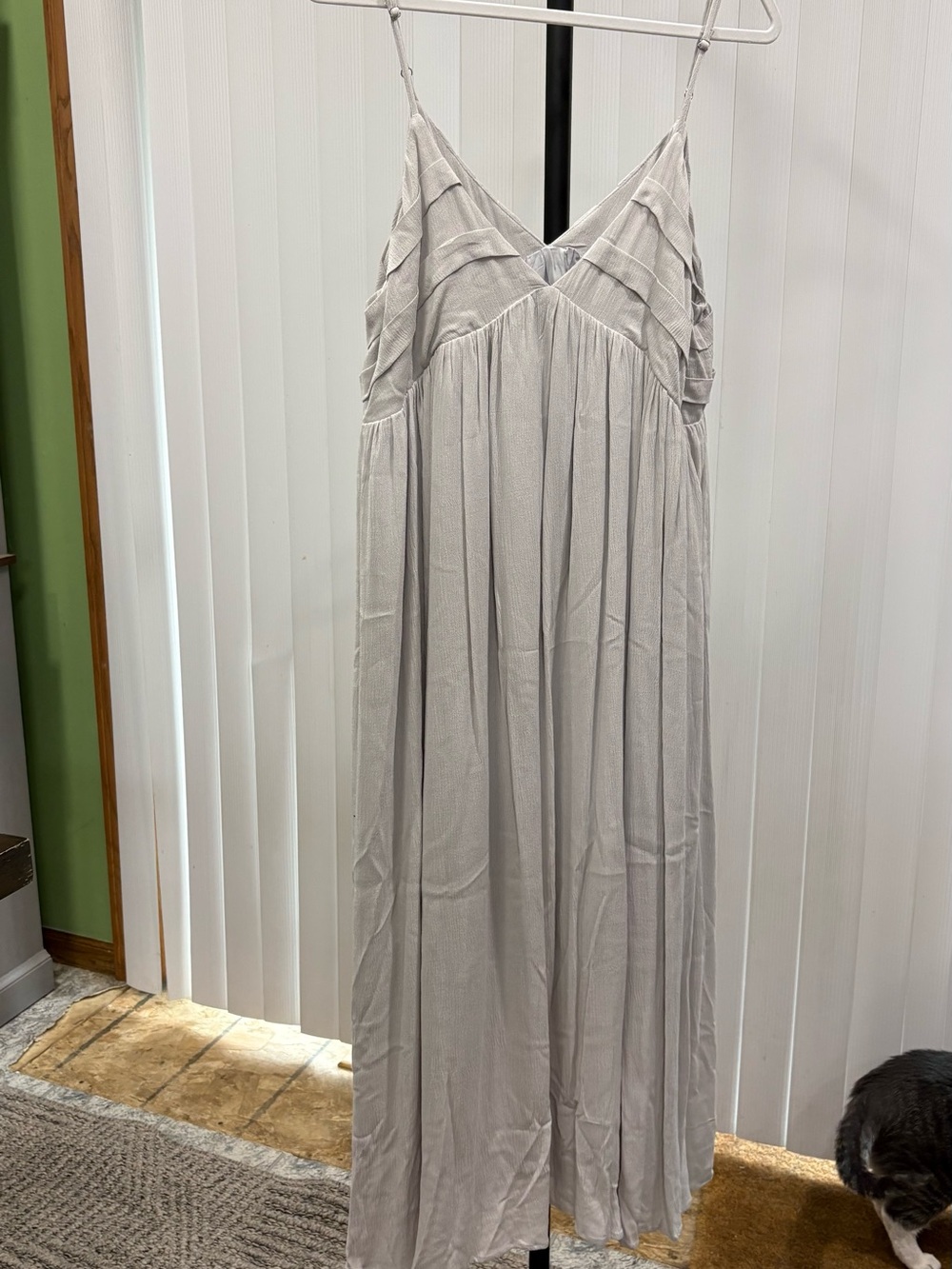 Final Touch Light Gray Spaghetti Strap V-Neck Maxi Dress